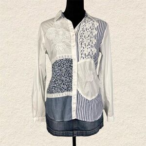 Valentinas Women's Patchwork Floral Button-Up Long Sleeve Blouse